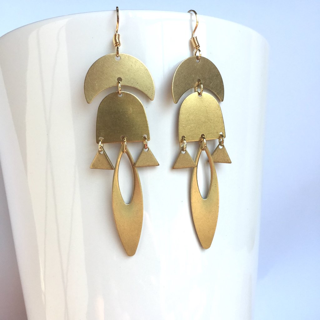 Golden Brass Geometric Sculpture Earrings